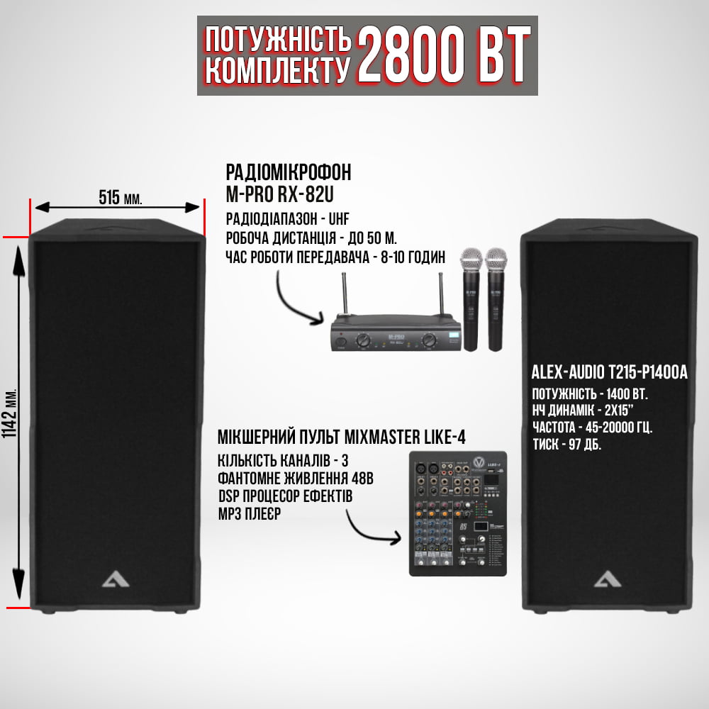 Акустический комплект SET215A (2800 Вт.)